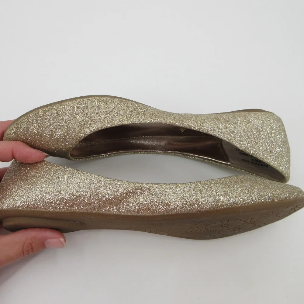 Steve Madden P-Heaven Womens 6.5M Champagne Gold Glitter Ballet Flats Sparkle